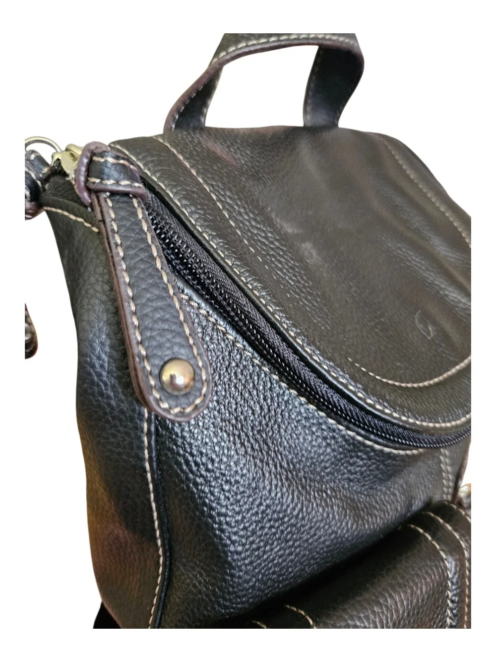 Tignanello Black Leather Backpack with Front Pockets